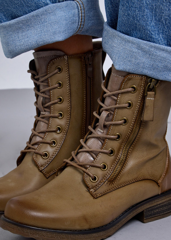 Khaki Stylish Lace-Up Combat Boots 2