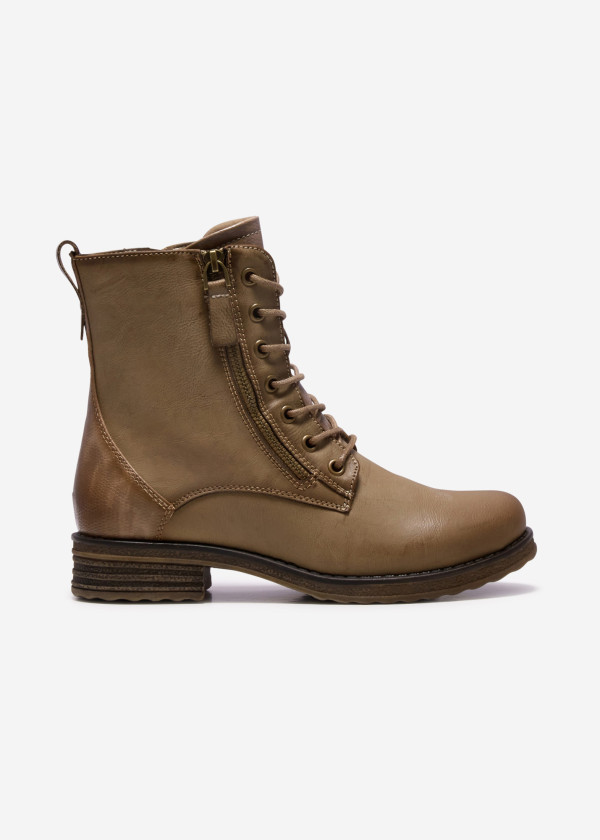 Khaki Stylish Lace-Up Combat Boots 3