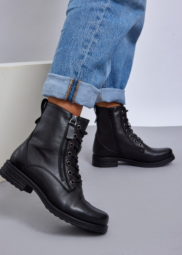 Black Stylish Lace-Up Combat Boots