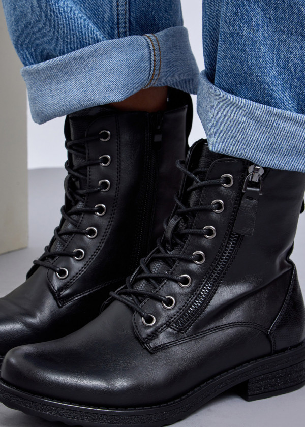 Black Stylish Lace-Up Combat Boots 2