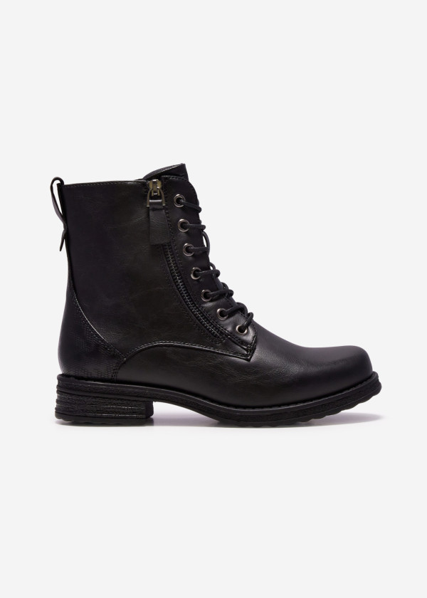 Black Stylish Lace-Up Combat Boots 3