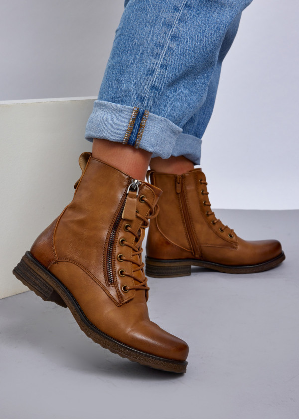 Tan Stylish Lace-Up Combat Boots 4