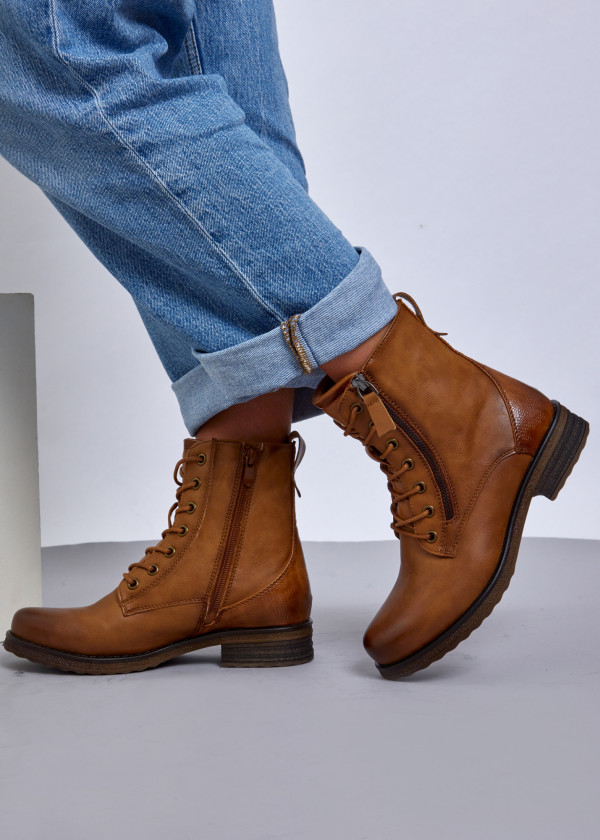 Tan Stylish Lace-Up Combat Boots 1