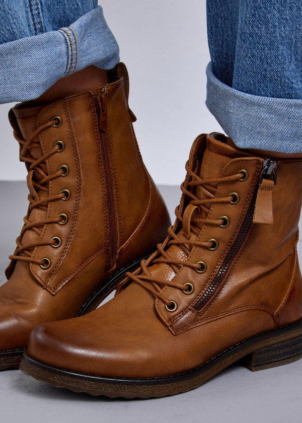 Tan Stylish Lace-Up Combat Boots 2