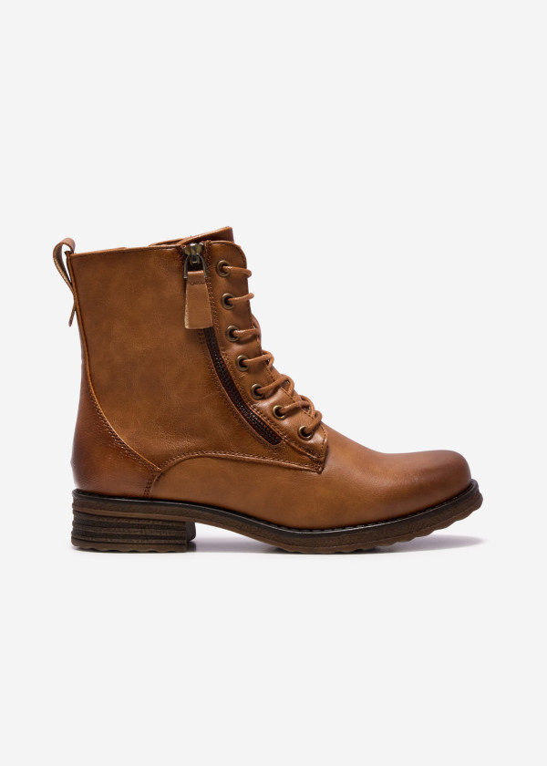 Tan Stylish Lace-Up Combat Boots 3