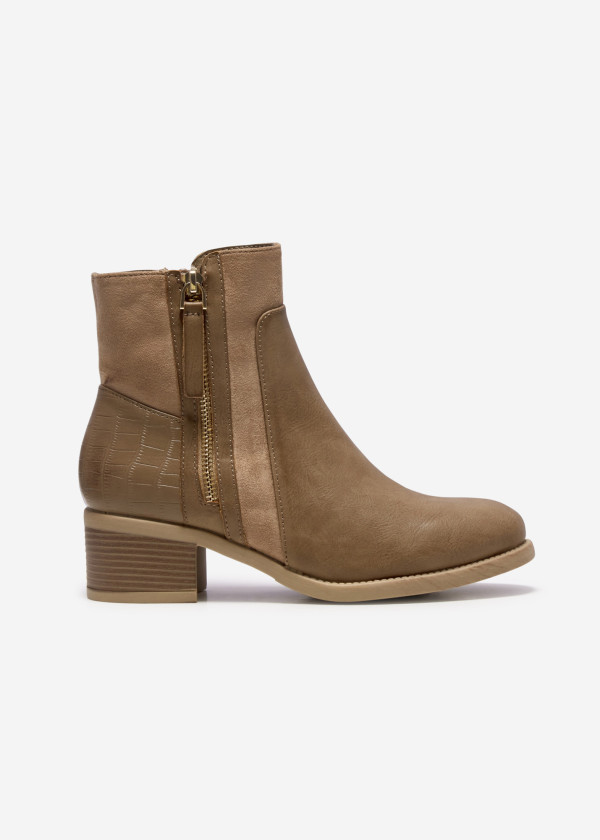 Khaki Chic Ankle Boots with Croc-Embossed Detail 3