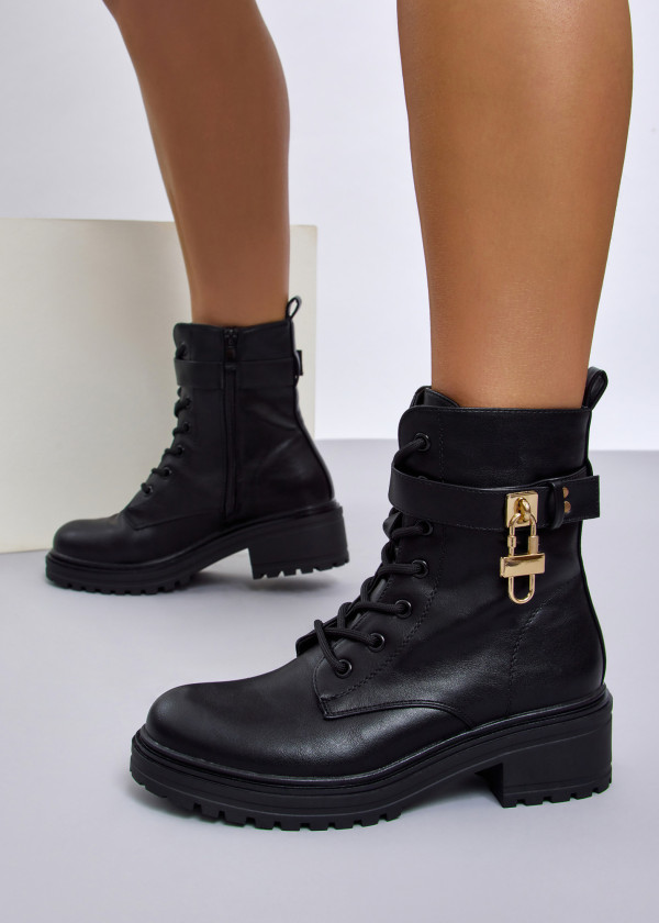 Black Combat Boots with Gold Lock Detail 4