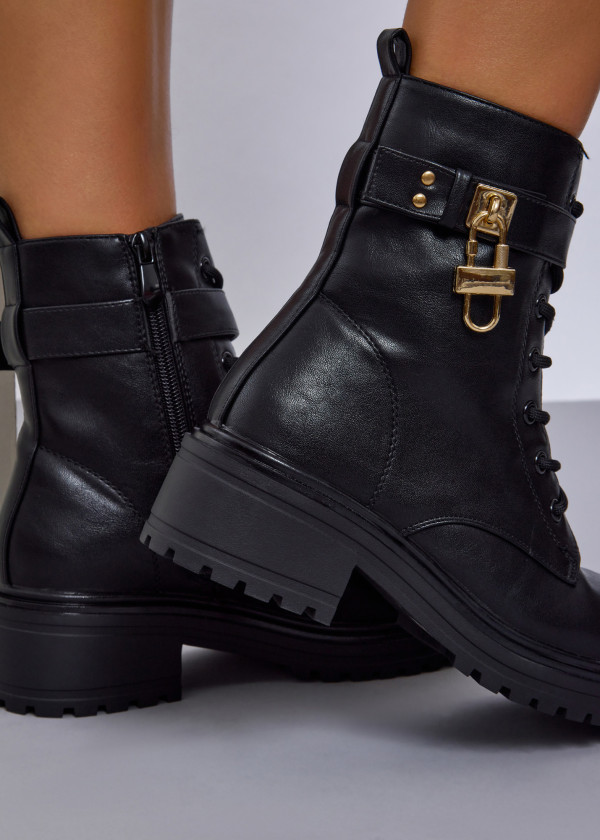 Black Combat Boots with Gold Lock Detail 2