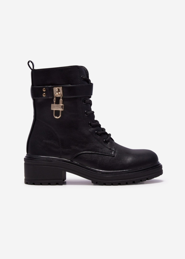 Black Combat Boots with Gold Lock Detail 3