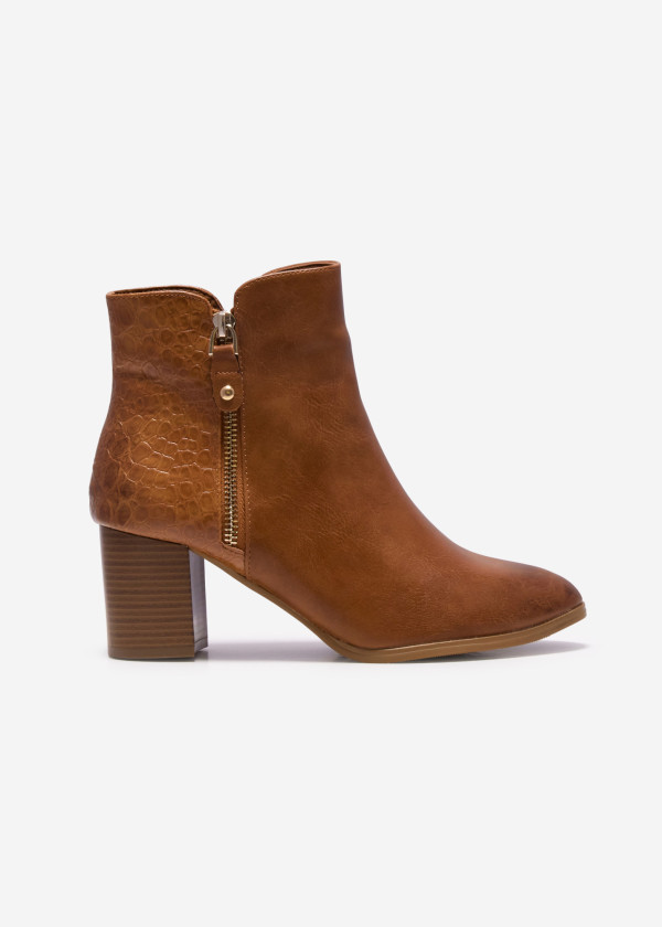 Tan Textured Ankle Boots with Block Heel 3