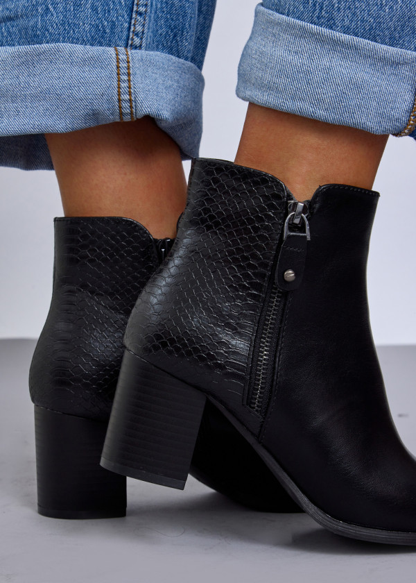 Black Textured Ankle Boots with Block Heel 2