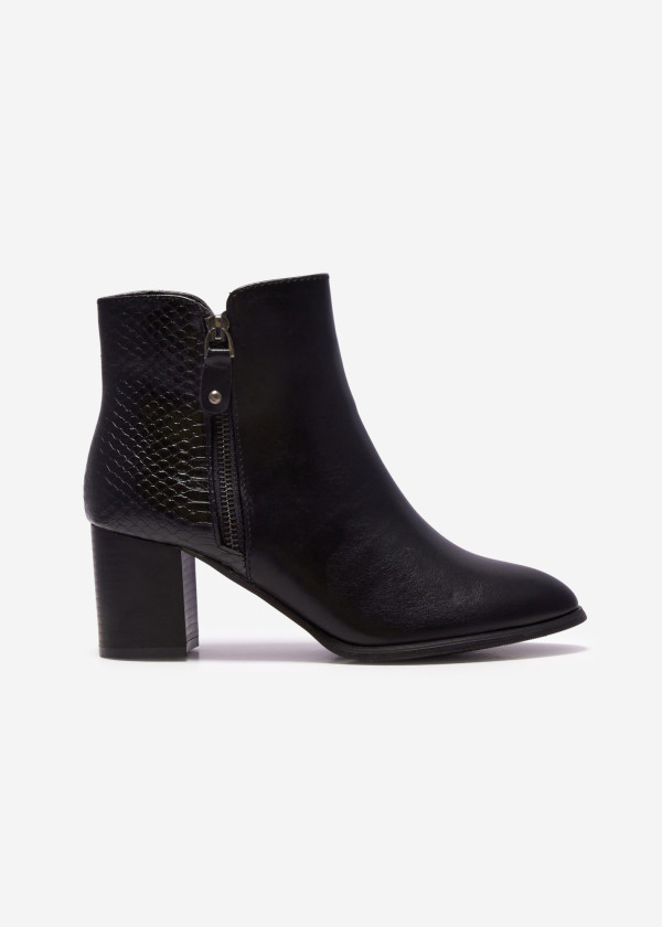 Black Textured Ankle Boots with Block Heel 3