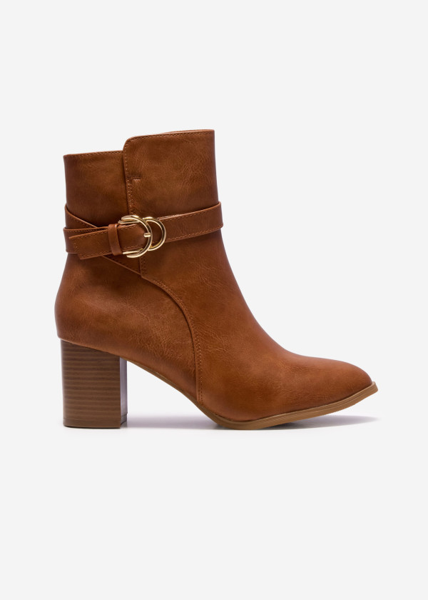 Tan Ankle Boots with Gold Buckle Detail 3