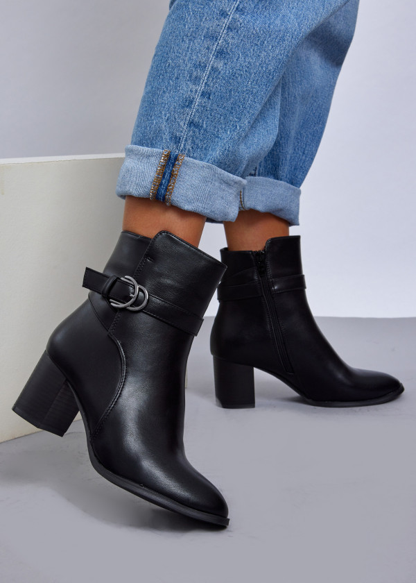 Black Ankle Boots with Gold Buckle Detail 4