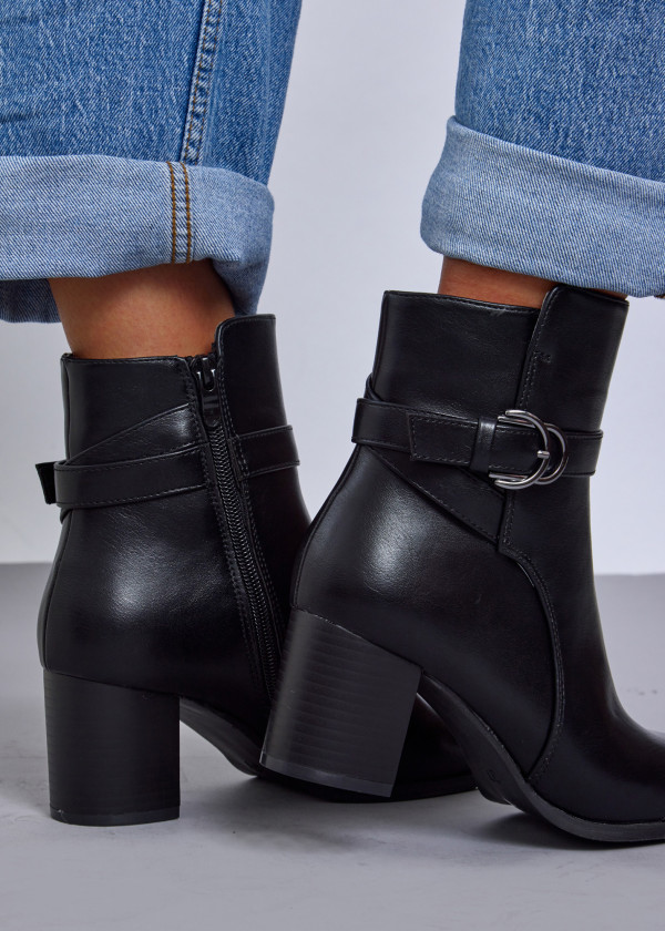 Black Ankle Boots with Gold Buckle Detail 2