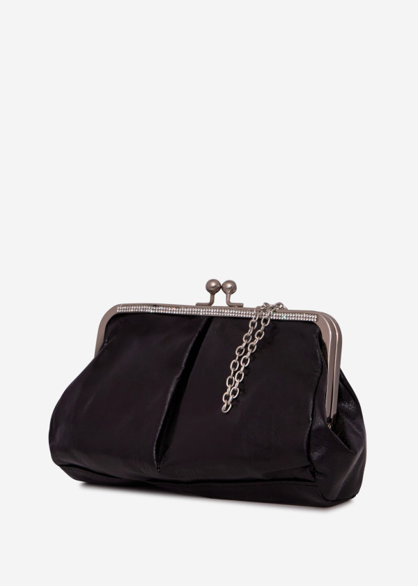 Black Satin Clutch with Rhinestone Detailing 3