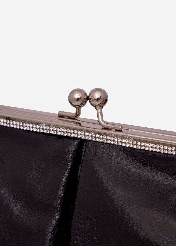 Black Satin Clutch with Rhinestone Detailing 1