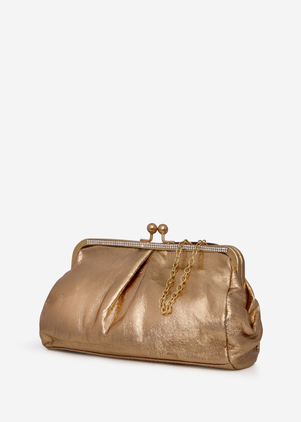 Gold Satin Clutch with Rhinestone Detailing 1