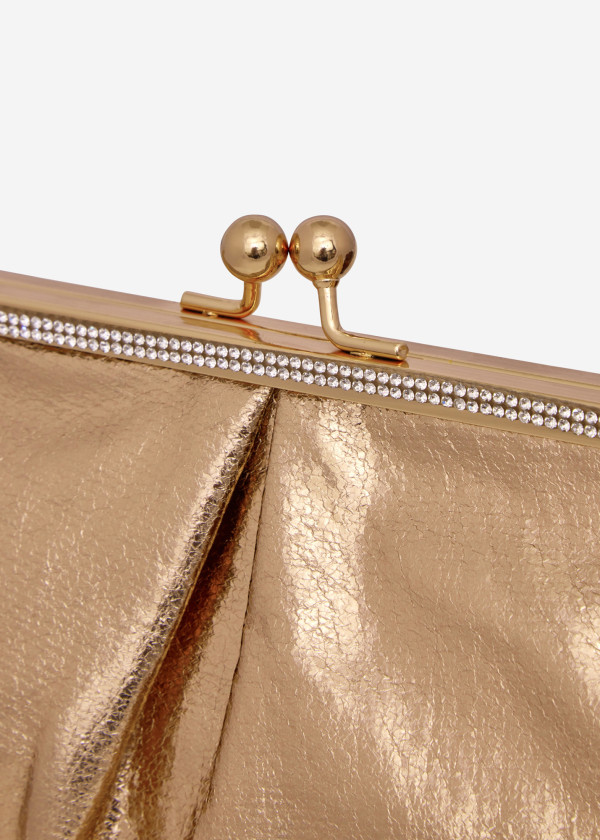 Gold Satin Clutch with Rhinestone Detailing 2