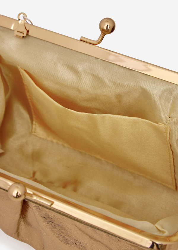 Gold Satin Clutch with Rhinestone Detailing 3