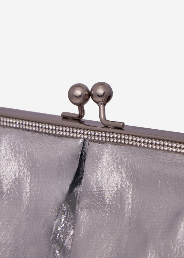 Silver Satin Clutch with Rhinestone Detailing 2