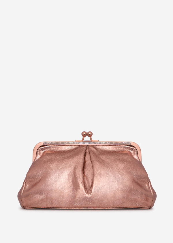 Rose gold Satin Clutch with Rhinestone Detailing