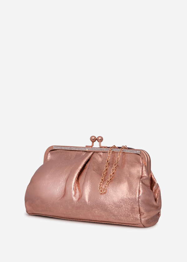 Rose gold Satin Clutch with Rhinestone Detailing 1