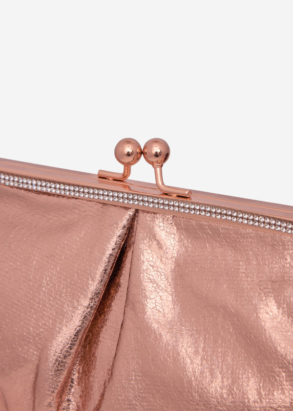 Rose gold Satin Clutch with Rhinestone Detailing 2