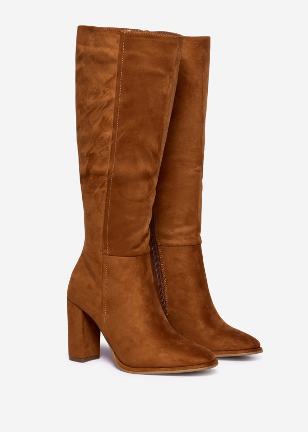 Tan Classic Knee-High Block Heel Boots