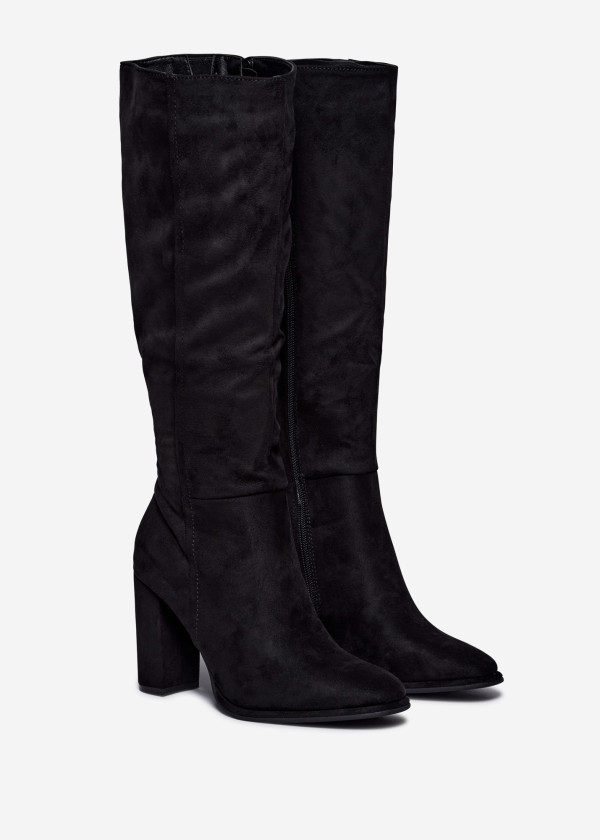 Black Classic Knee-High Block Heel Boots