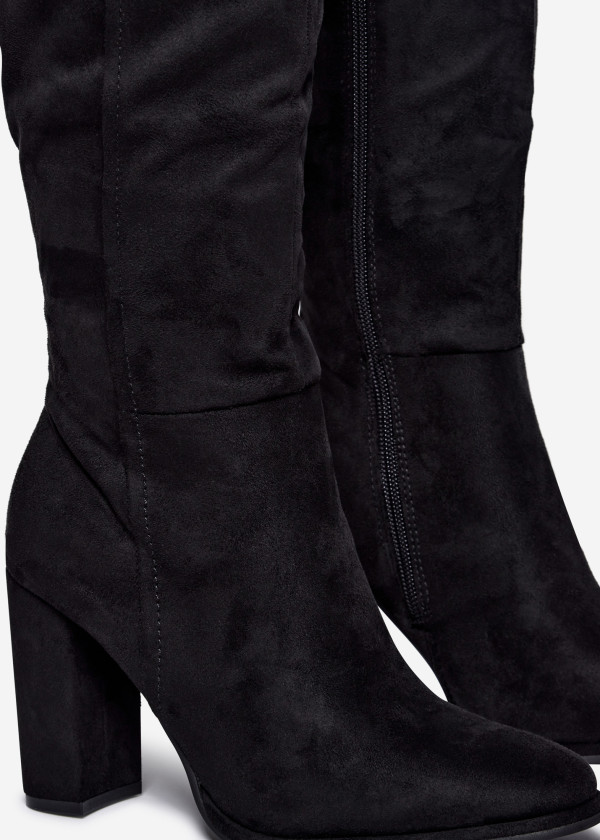 Black Classic Knee-High Block Heel Boots 1