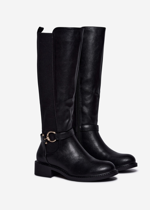 Black Classic Boots with Buckle Detail