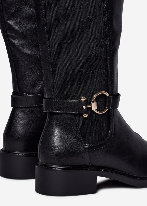 Black Classic Boots with Buckle Detail 1