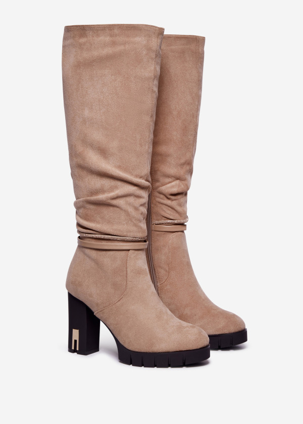 Chic Taupe High-Heeled Knee Boots