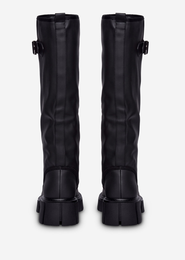 Edgy Black Knee-High Lug-Sole Boots 1