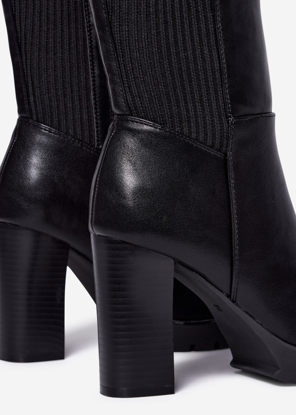 Black Knee High Block Heel Boots 1