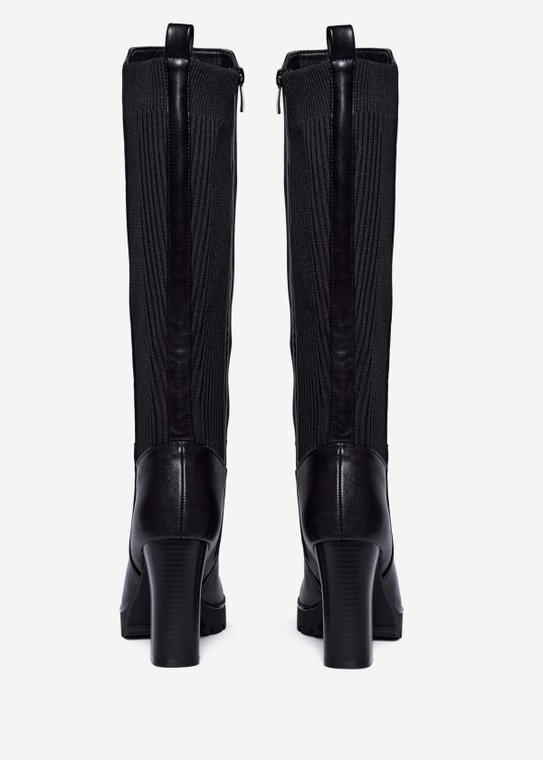 Black Knee High Block Heel Boots 2