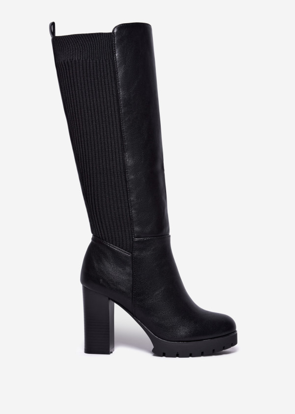 Black Knee High Block Heel Boots 3