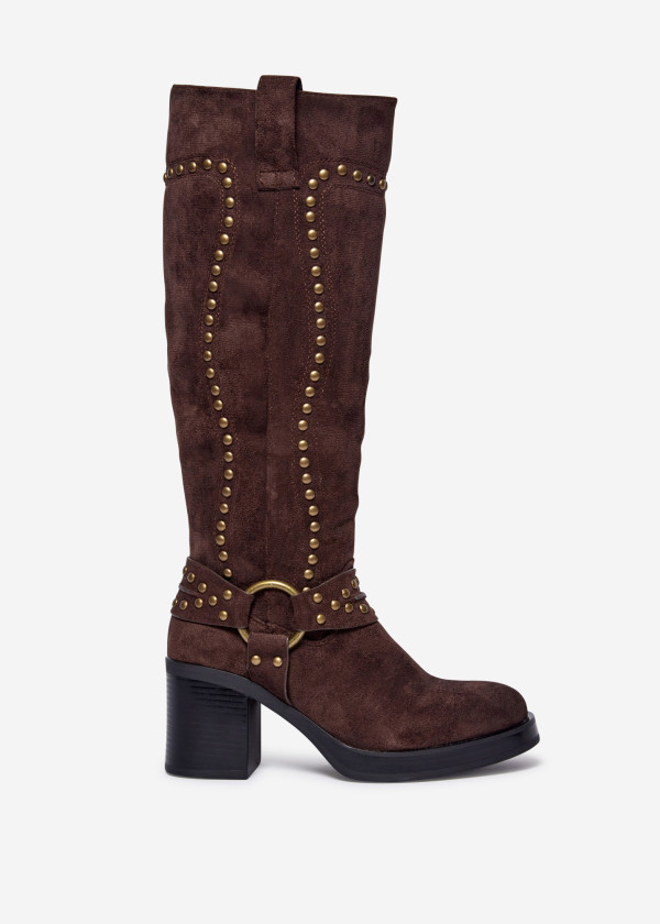 Brown Western-Inspired Studded Knee-High Boots 3