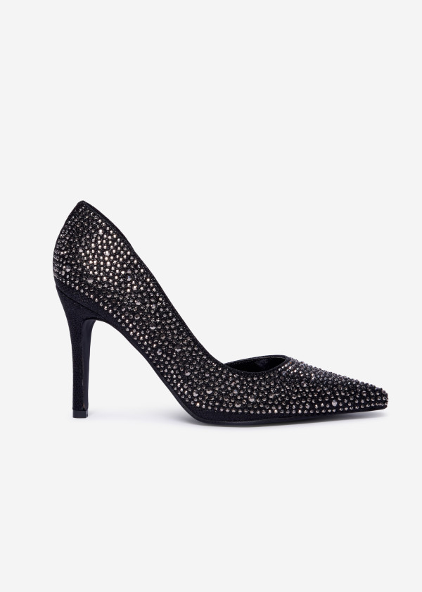 Black Rhinestone-Embellished Stiletto Heels 3