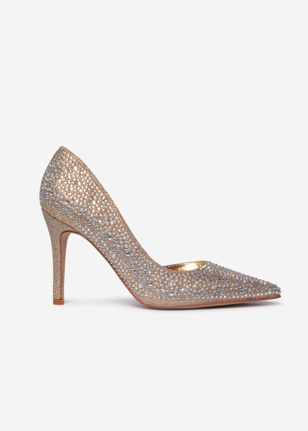 Gold Rhinestone-Embellished Stiletto Heels 3