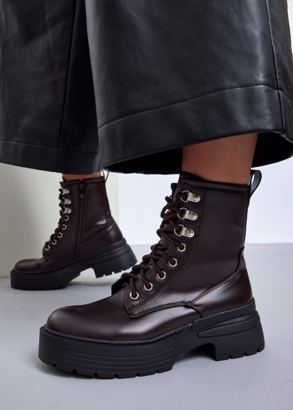 Brown Combat Platform Boots