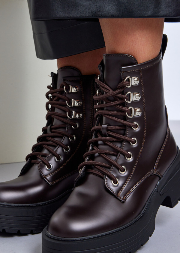 Brown Combat Platform Boots 2