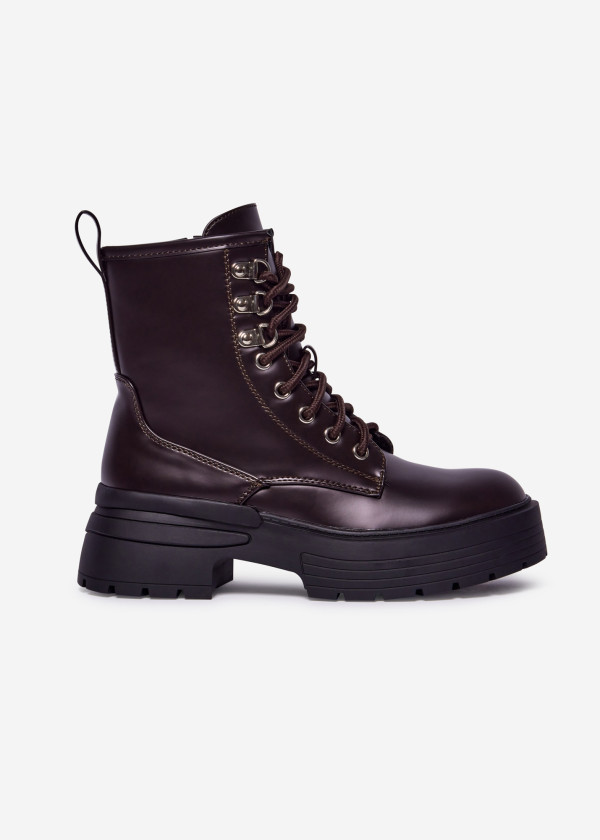 Brown Combat Platform Boots 3