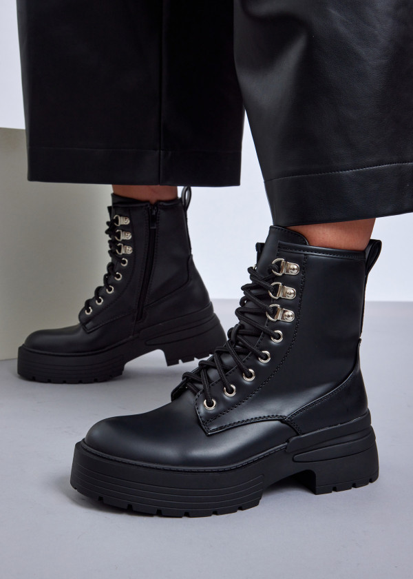 Black Combat Platform Boots