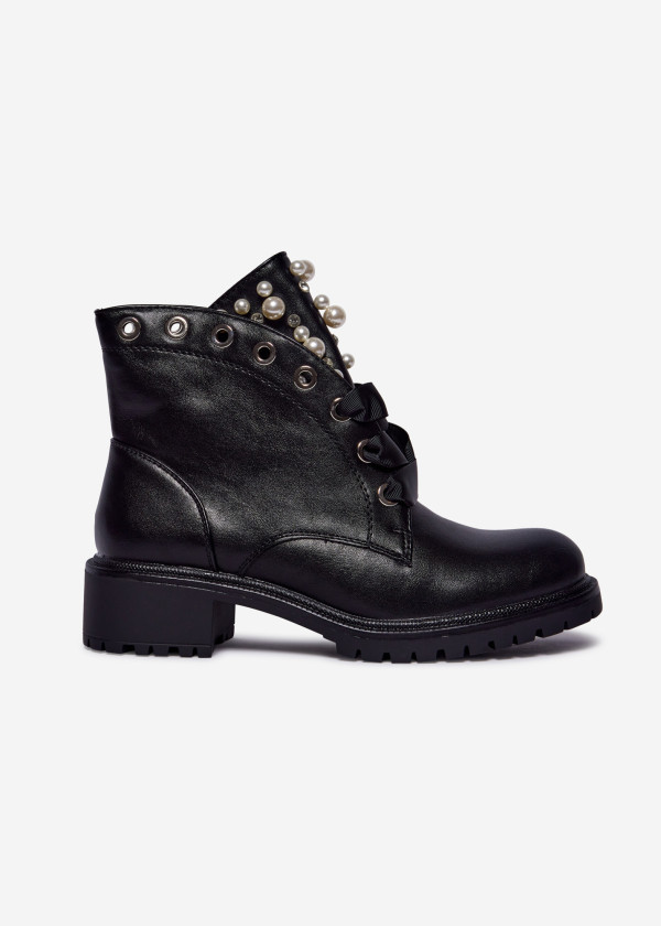 Black Pearl-Embellished Combat Boots 3