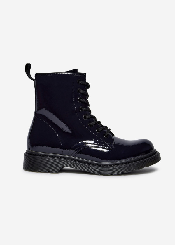 Navy patent lace up ankle boots 3