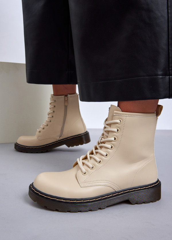 Beige Combat Boots