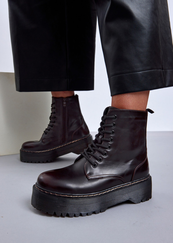 Wine Platform Combat Boots