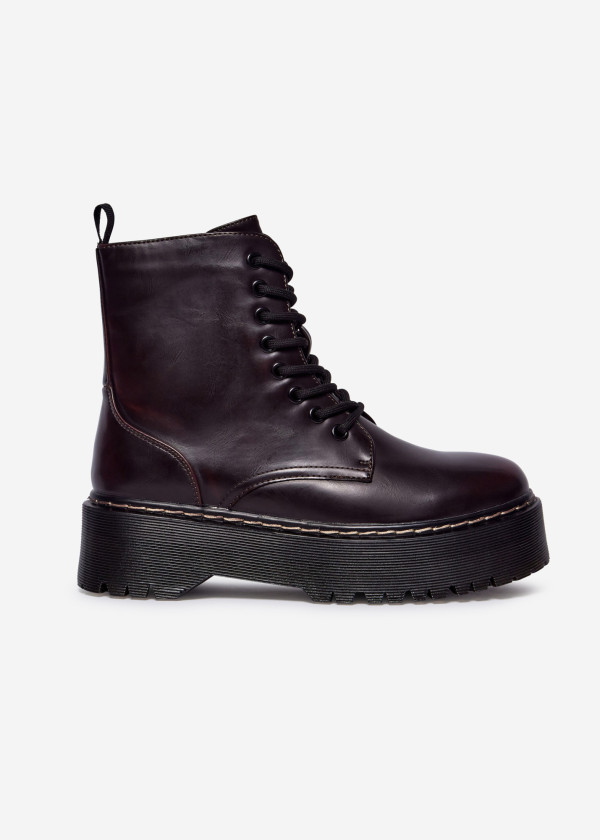 Wine Platform Combat Boots 3